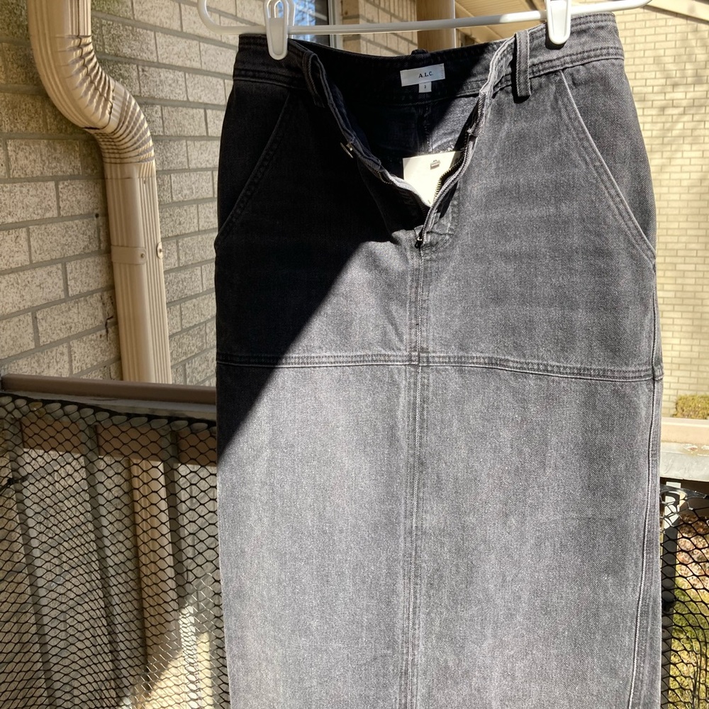 ALC Hunter Skirt Black Denim Hunter Panel Maxi Skirt Made in USA Size 2 NEW - Picture 14 of 17